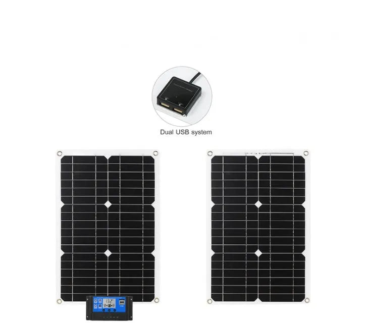 180W monocrystalline solar panel in black and white with PET surface, 420x280mm, including black charge controller