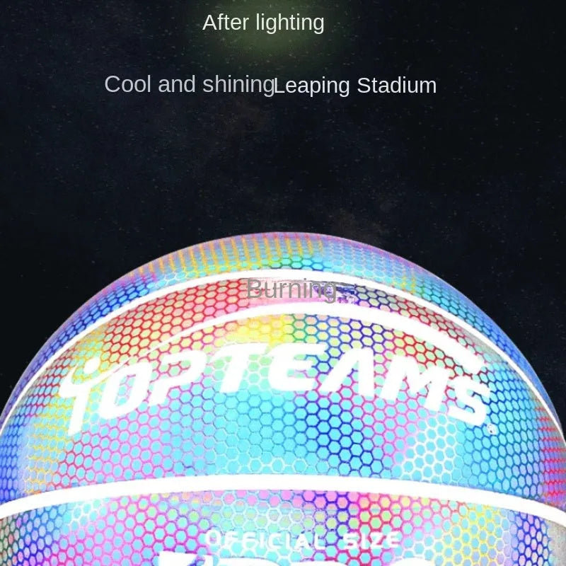 Creative fluorescent basketball size 7 with holographic reflective surface in chroma colour