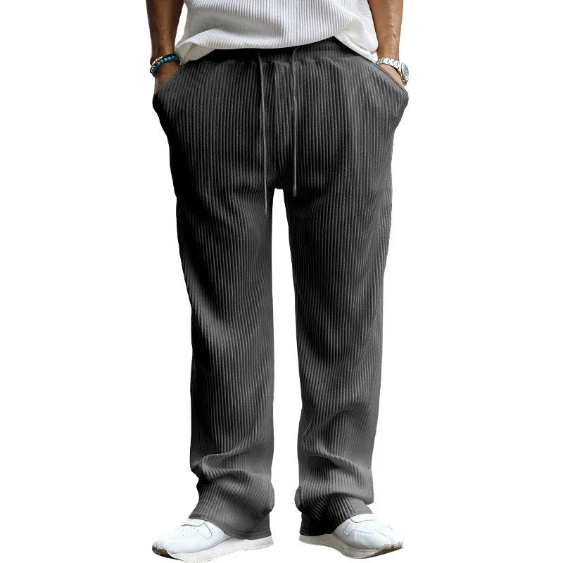 Men's casual straight-leg trousers in four colours with high-waist design and micro-elastic fabric