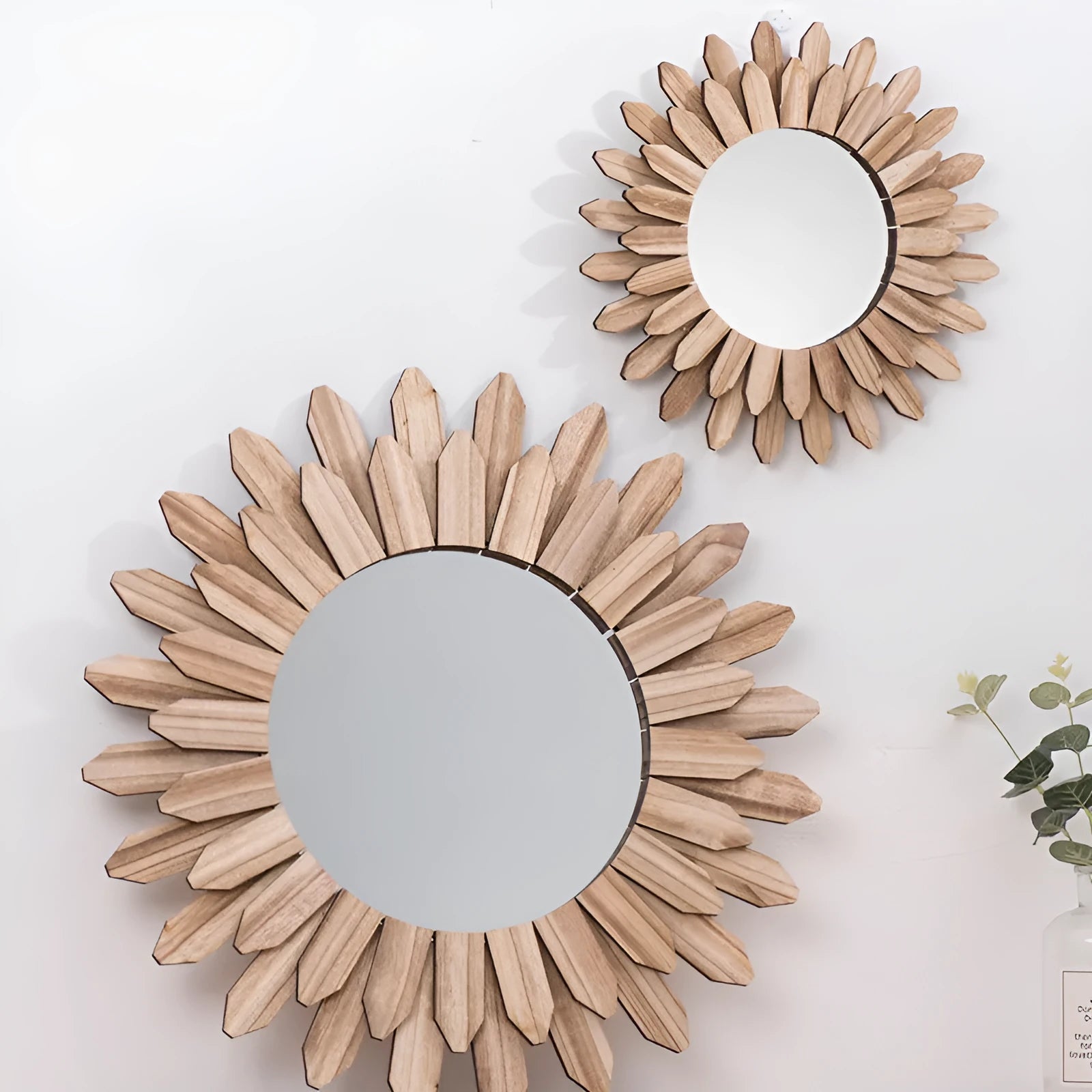 European style solid wood hanging mirror with handmade finish in baked colour