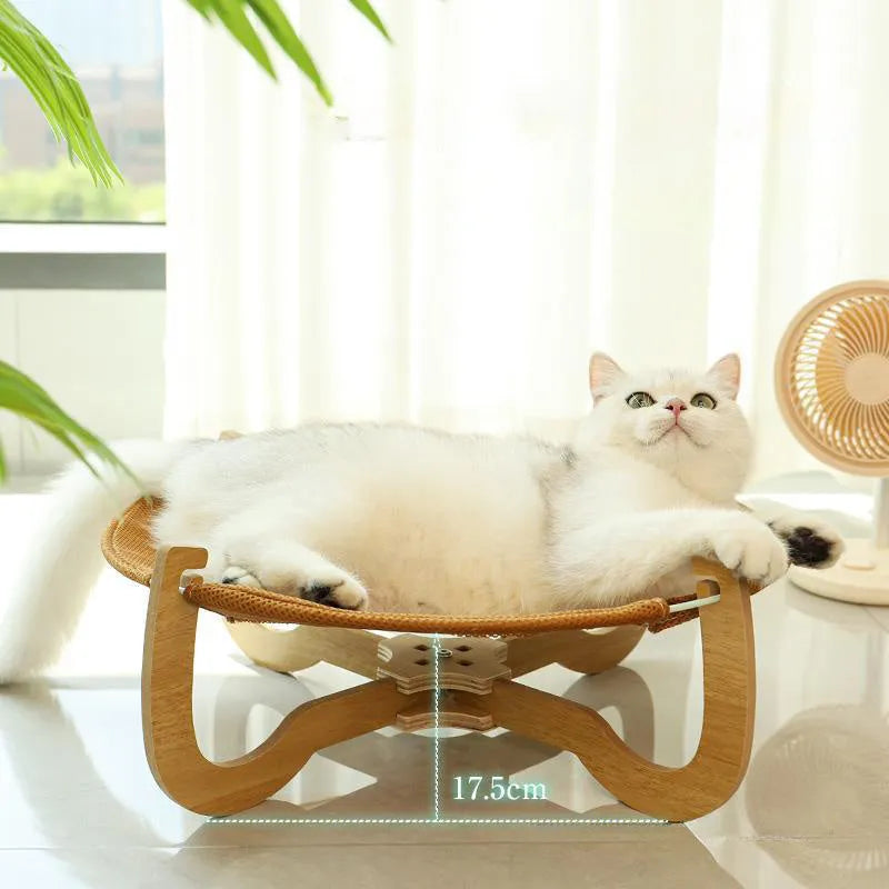 Brown woven rattan pet hammock measuring 46cm with raised sleeping platform for cats and small dogs