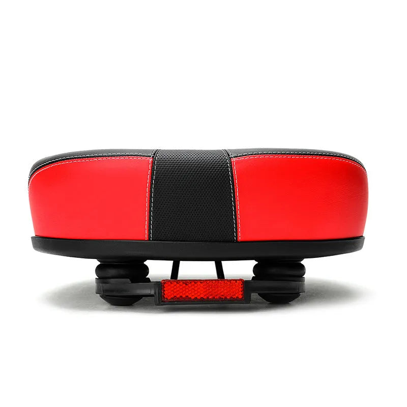 Thickened bicycle saddle in red with 210x270mm dimensions and reflective details
