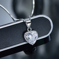S925 sterling silver heart-shaped zircon pendant necklace on silver box chain, 40+5cm length