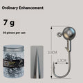 Enhanced jig hook fishing set with 50 pieces including 4 times strengthened 7g hooks in primary colours