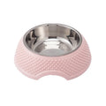 Stainless steel pet bowl with non-slip base in blue, green, or pink colours