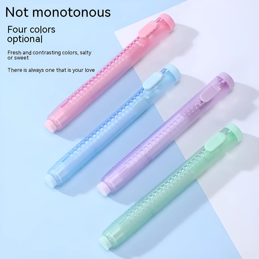 Push-type automatic children's eraser in PVC measuring 12x8cm with traceless design