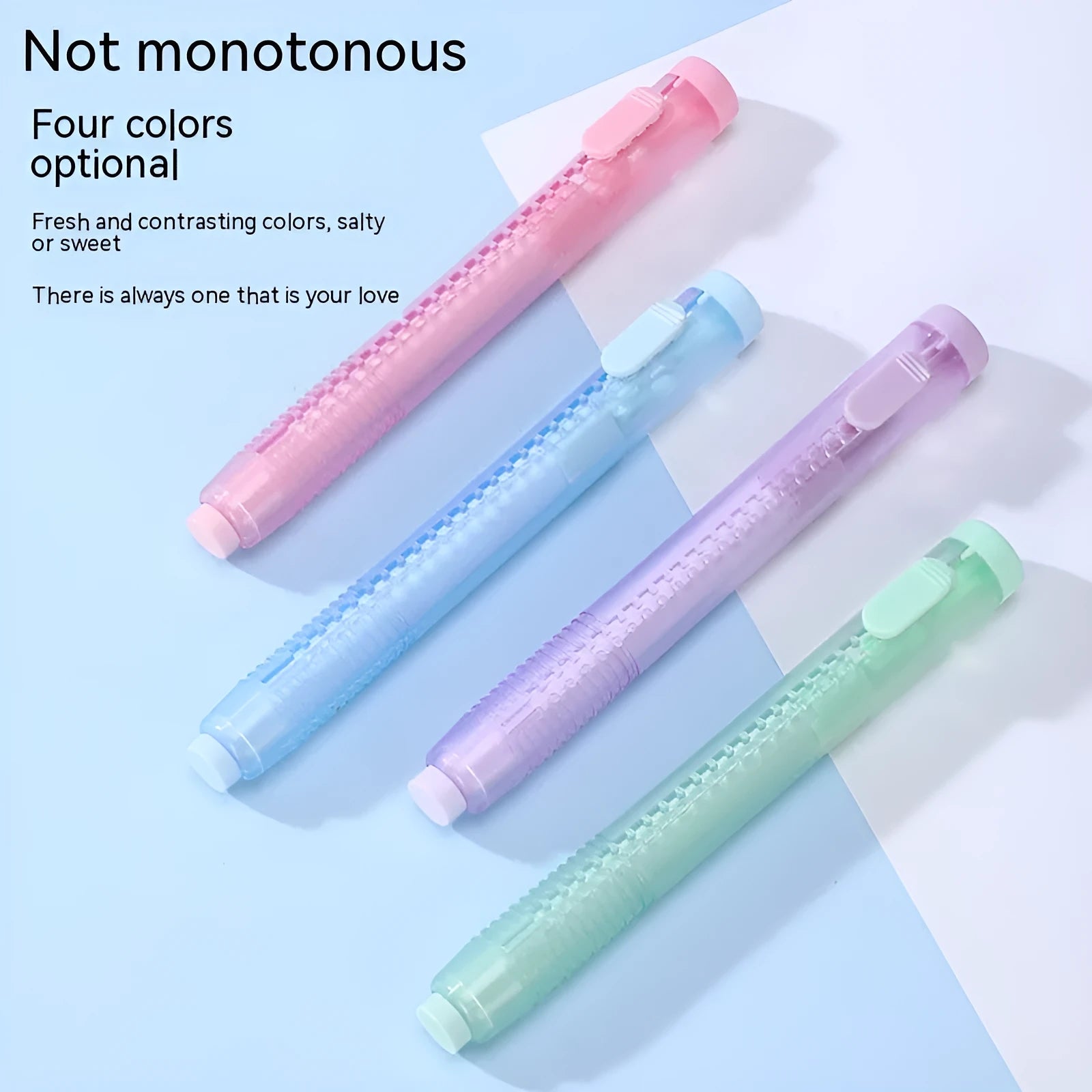 Push-type automatic children's eraser in PVC measuring 12x8cm with traceless design