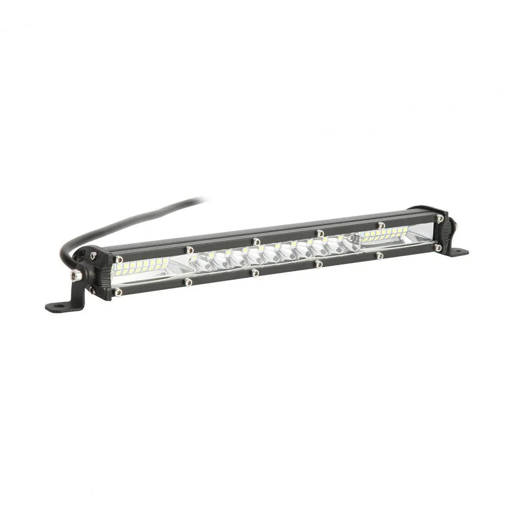 Ultra-thin aluminium single row LED light bar for motocross roof, car, or truck in white.