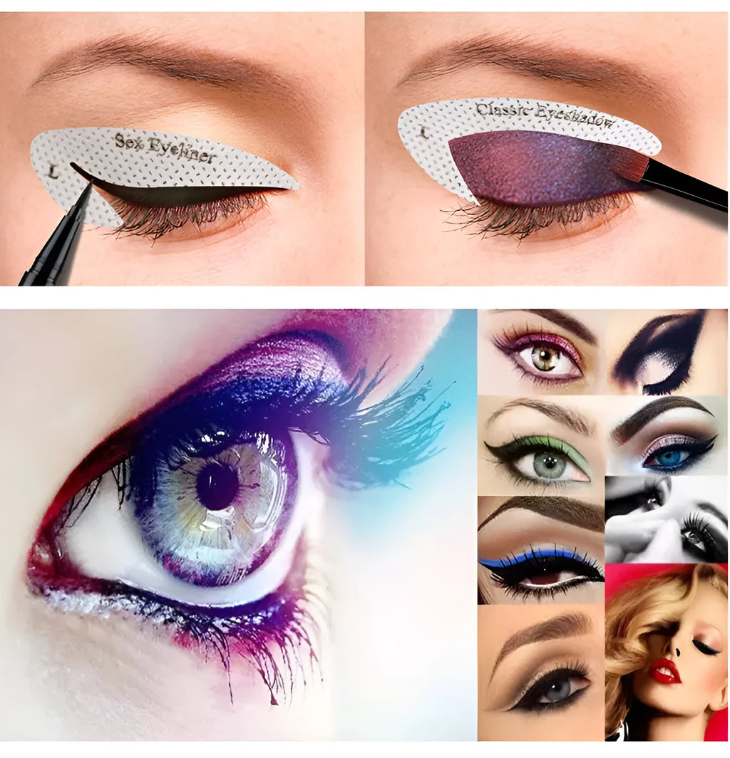 Set of four reusable flexible eyeliner and eyeshadow stencil stickers for makeup application.