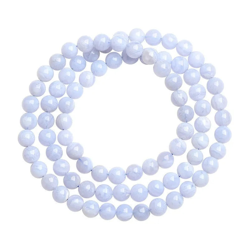Blue agate bracelet with multi-circle stripe pattern and 6-6.8mm beads