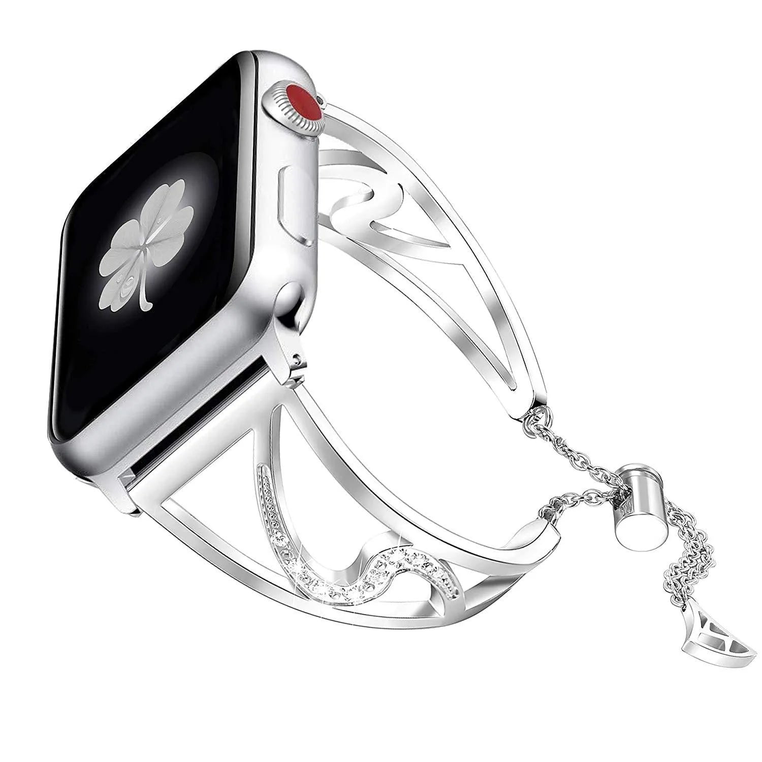 Retro gold 316L stainless steel S-shaped watch strap for Apple Watch with hand-inlaid crystals