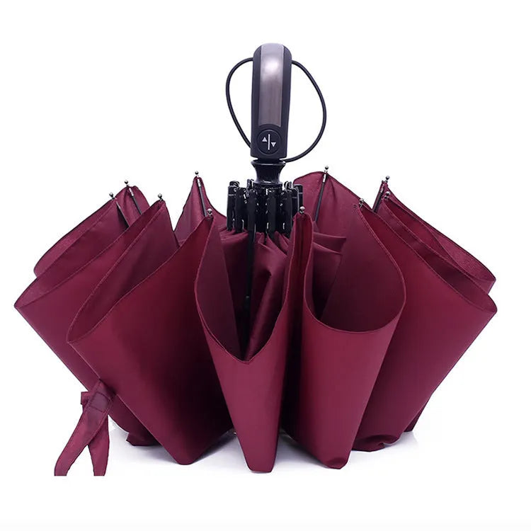 Automatic triple folding business umbrella with steel frame and NC fabric canopy in three colour options