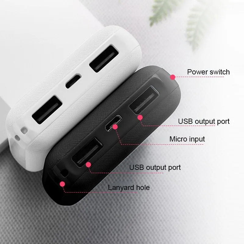 Ultra-thin black and white 10000mAh power bank showing multi USB ports and slim 22mm thickness