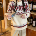 Loose retro pullover knitted top with stripe pattern and long sleeves