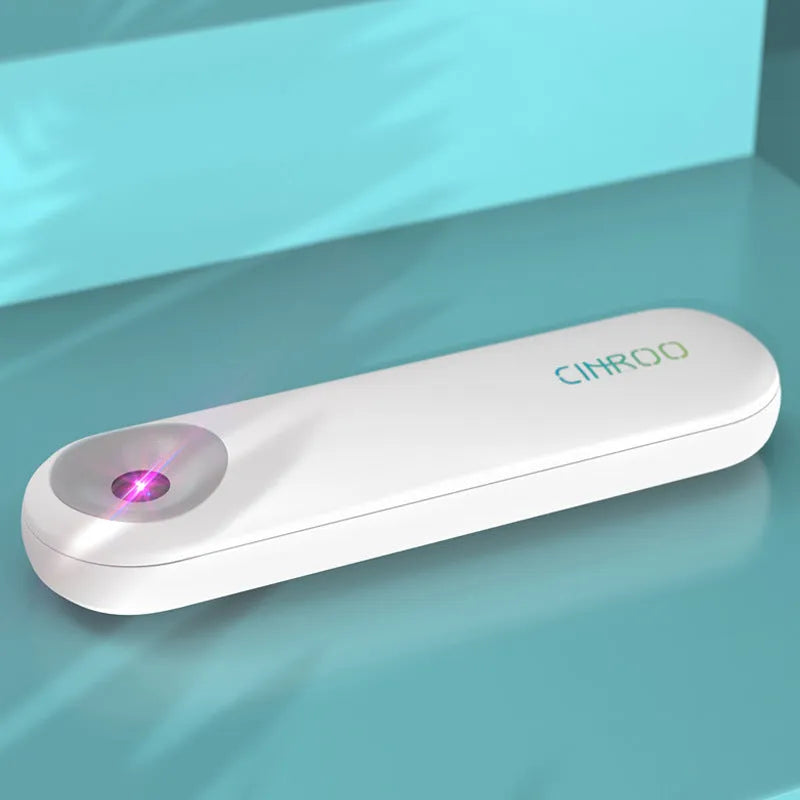 White portable UV sterilizer lamp showing compact size for personal disinfection use.