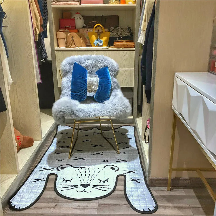 White tiger plush cotton play mat for children living room decoration L 130x190cm