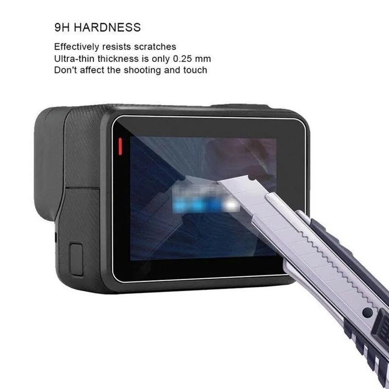 Transparent tempered glass screen protector film for GoPro Hero 5/6/7 camera lens and LCD display