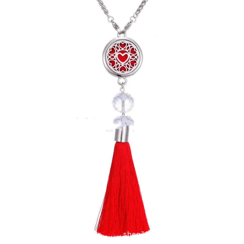 Alloy metal aromatherapy car pendant on a 50cm chain, showing 12mm round scent box, 28mm size.