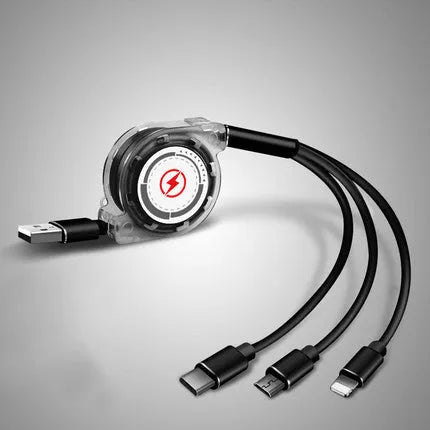 3 in 1 telescopic charging cable extended to 120 cm length with TPE wire and titanium connectors