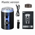 Black portable USB rechargeable electric shaver with cleaning brush and protective cover