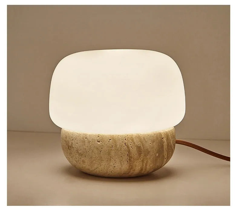 Cream-coloured retro bedside lamp with button switch measuring 18x17cm
