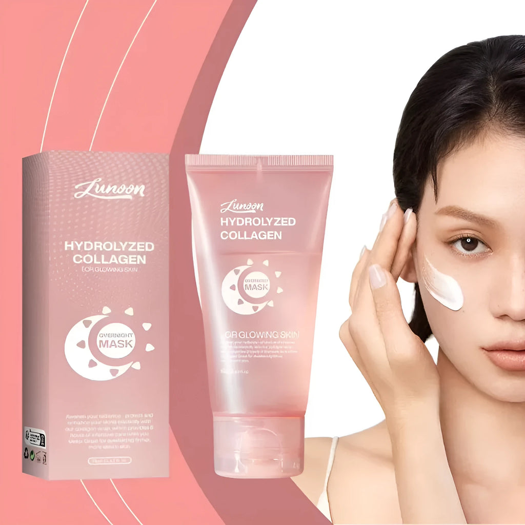 75ml collagen night face mask bottle with application brush for firming and hydration.