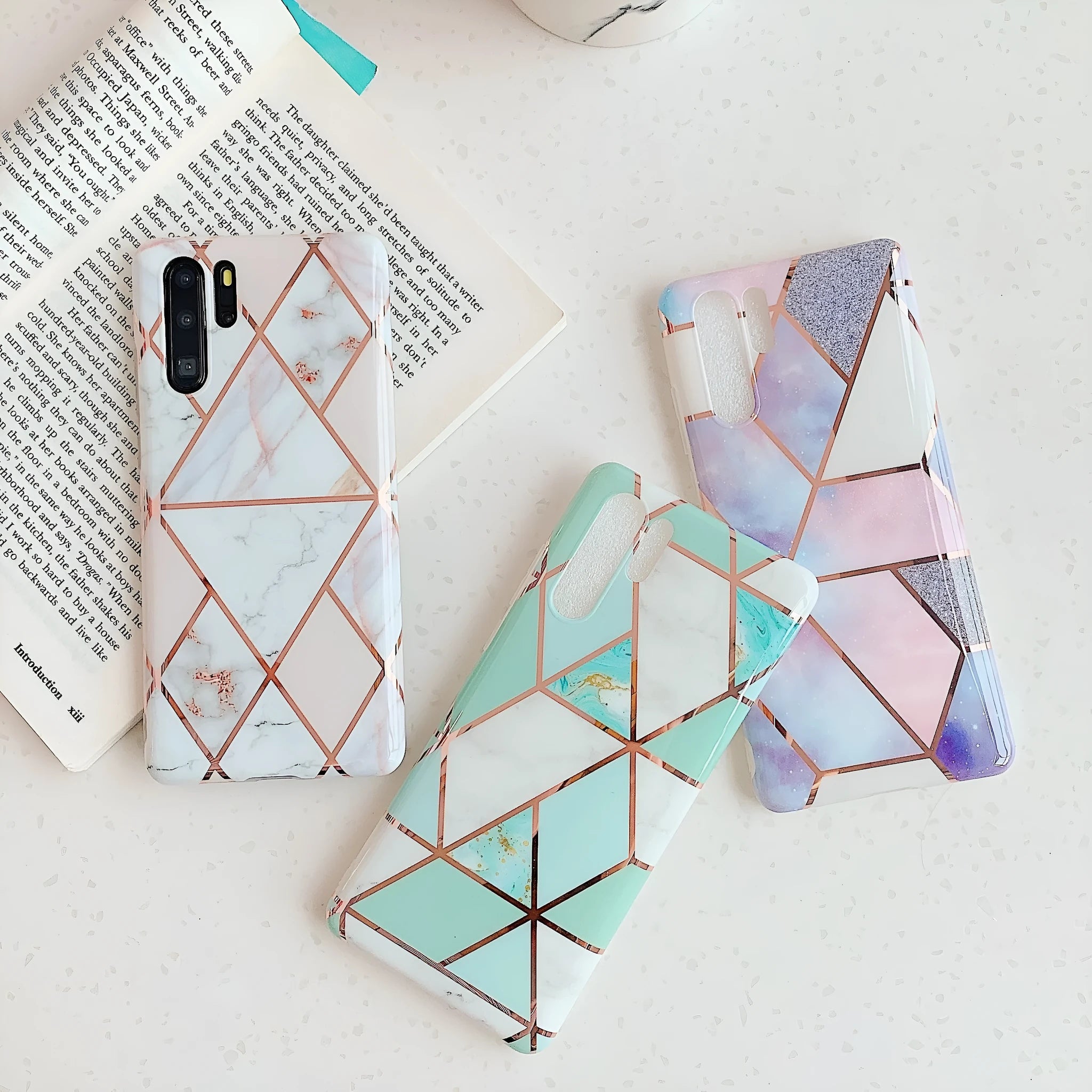 Electroplated marble design TPU phone case for Huawei and Samsung phones in multiple colour options