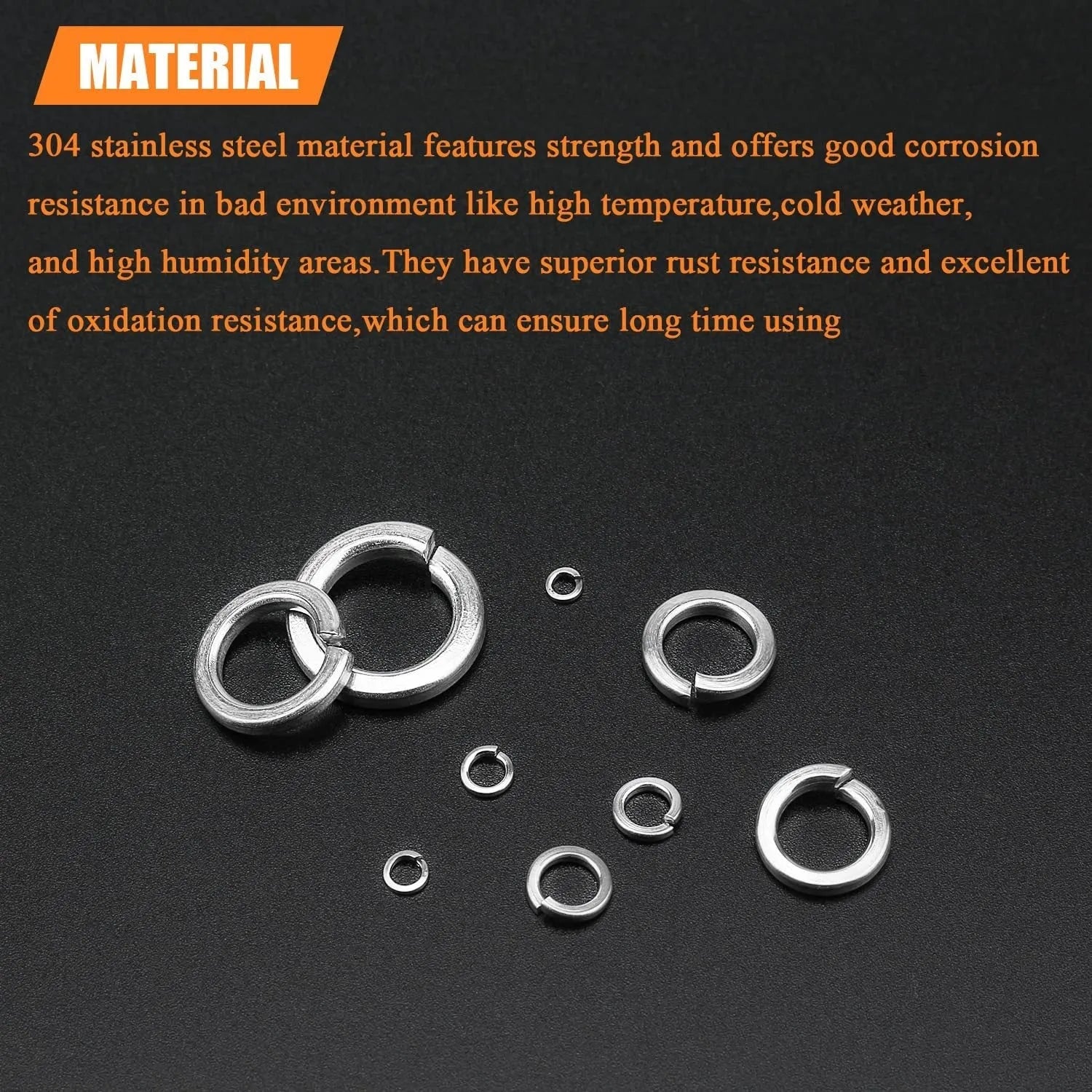 304 stainless steel spring lock washer combination box with 900 pieces covering M2 to M12 fastener sizes