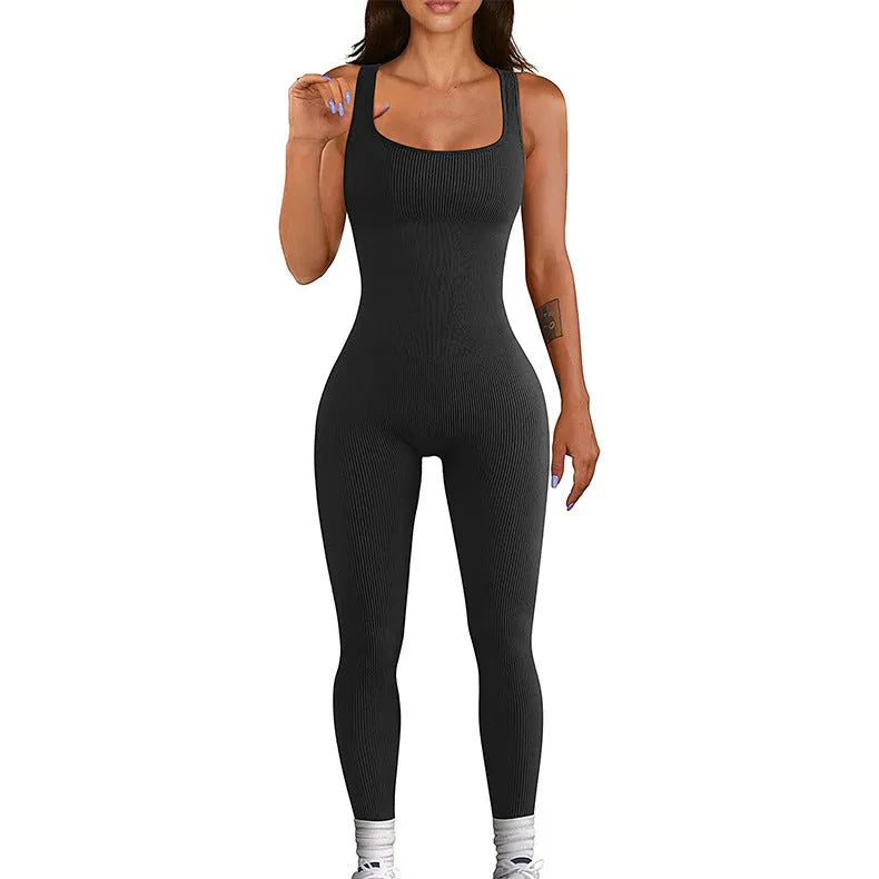 Women's beige spandex suspender tank top tights with long sleeves and button detailing