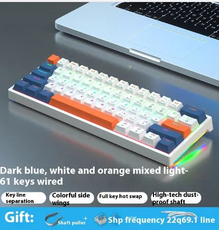 Small 61-key wired mechanical keyboard with hot-swappable sockets and multiple switch options
