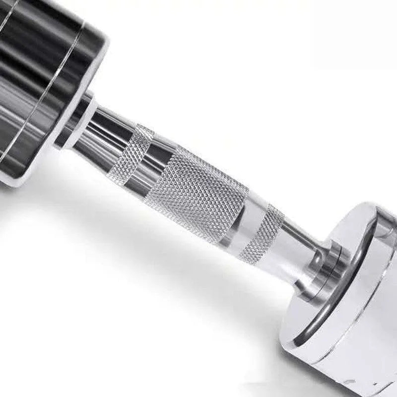 Silver pure steel dumbbell with electroplated finish and ergonomic handle, 1kg weight