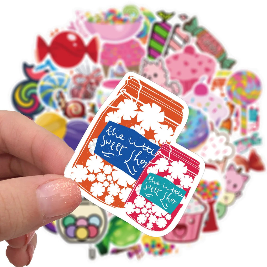 Candy Series colourful graffiti stickers pack showing cartoon and cute designs measuring 4-6cm