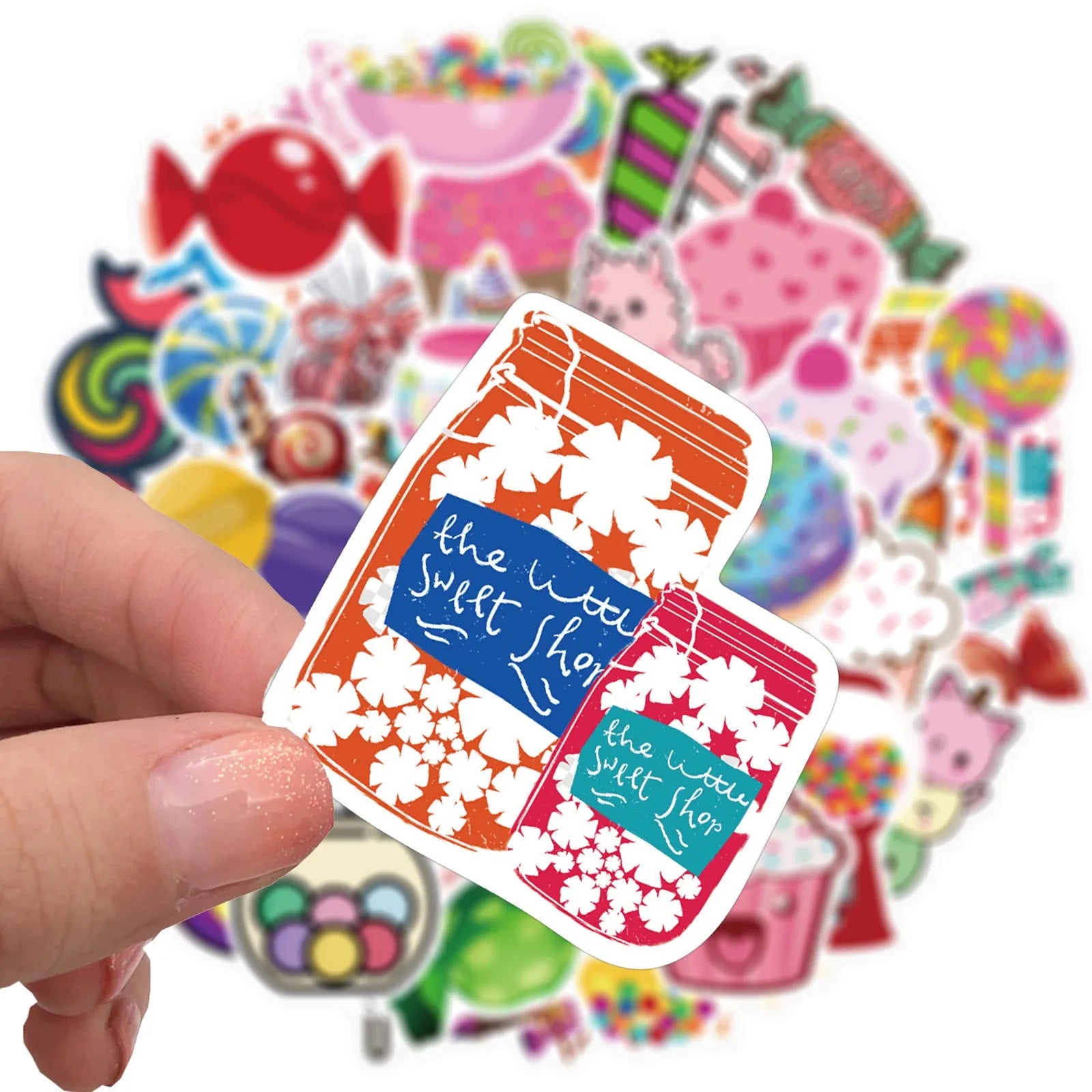 Candy Series colourful graffiti stickers pack showing cartoon and cute designs measuring 4-6cm