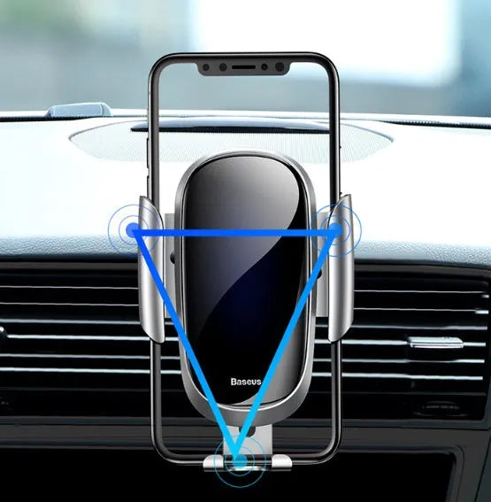 Universal smart car bracket for mobile phones with adjustable clamp dashboard mount in black, blue and silvery colours