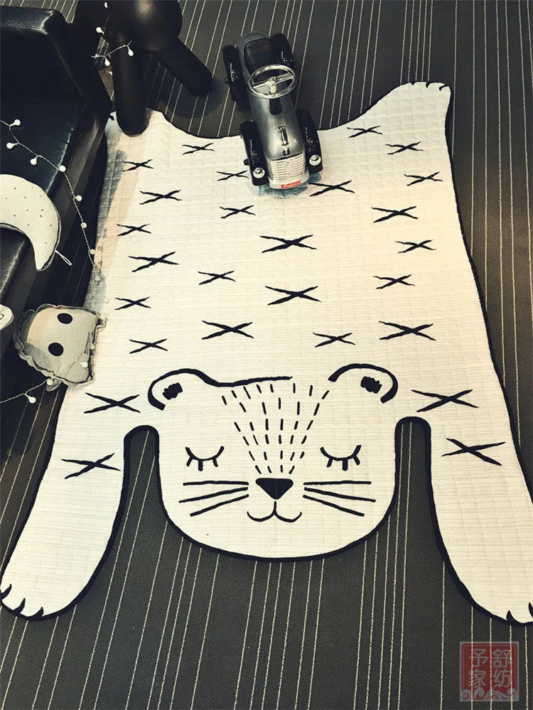 White tiger plush cotton play mat for children living room decoration L 130x190cm