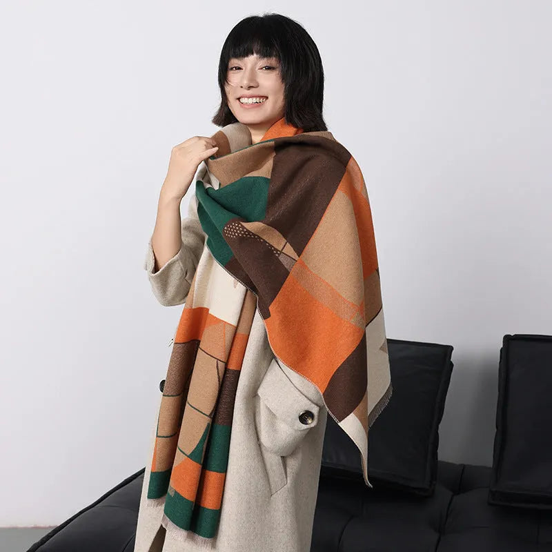 European style imitation cashmere scarf in beige colour measuring 185cm long