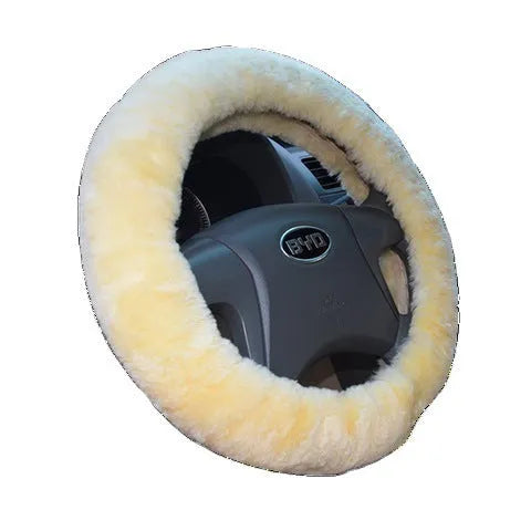Wool steering wheel cover three-piece set with matching handle covers in various colour options