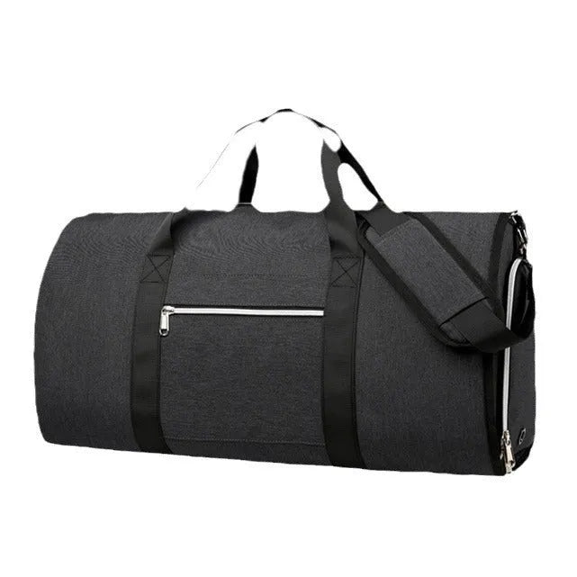 Oxford cloth sports bag in grey colour showing main compartment and dry-wet separation feature.