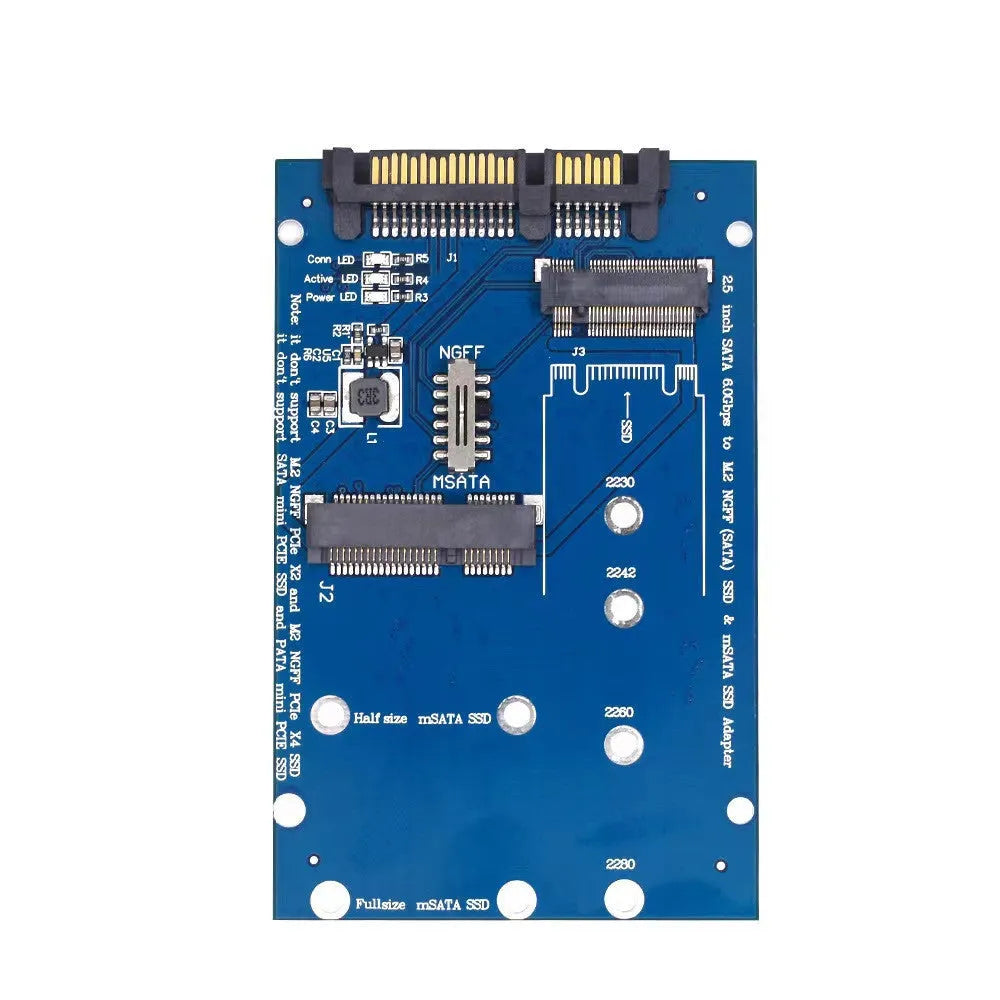 Black SATA3 to M2 NGFF MSATA SSD conversion adapter card with connectors