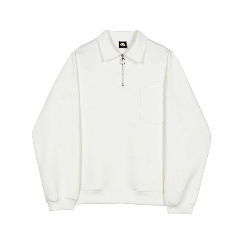 Men's loose long-sleeved cotton top jacket in beige with lapel collar and plain sweater-cloth fabric
