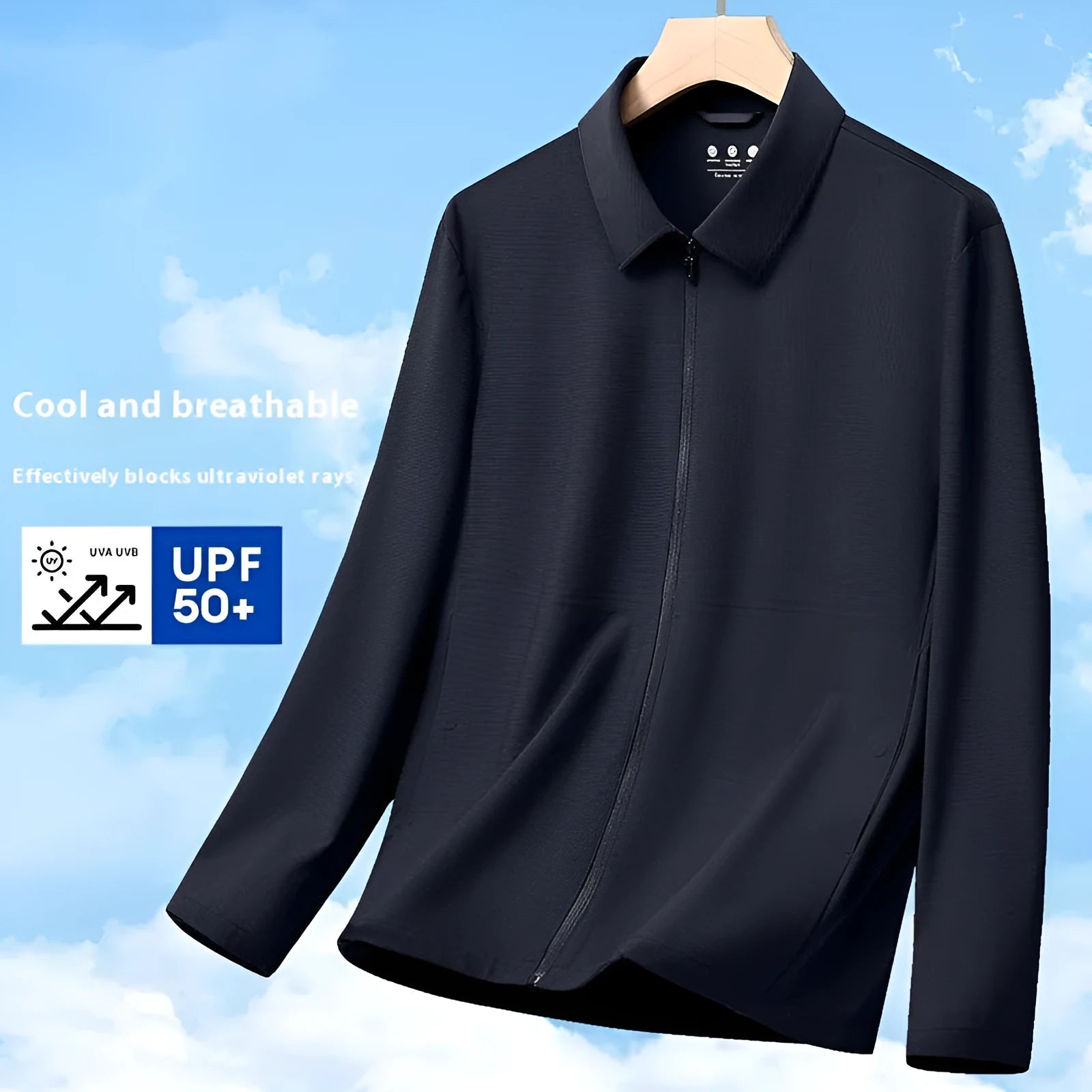 Men's navy blue summer business coat with lapels, ice silk fabric, and regular fit for office wear
