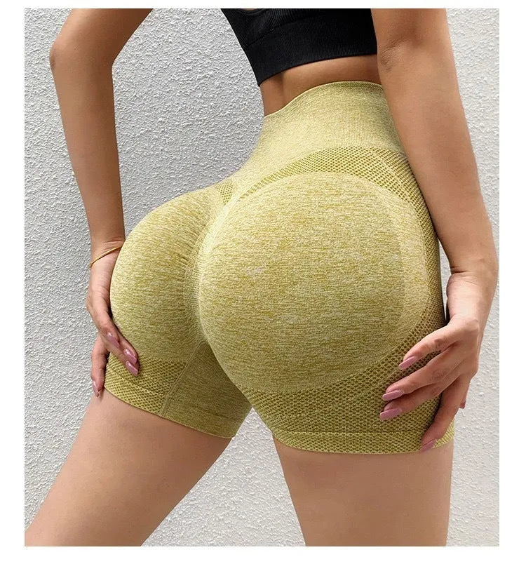 Women's high-waist seamless yoga shorts in multiple colours for fitness and cycling