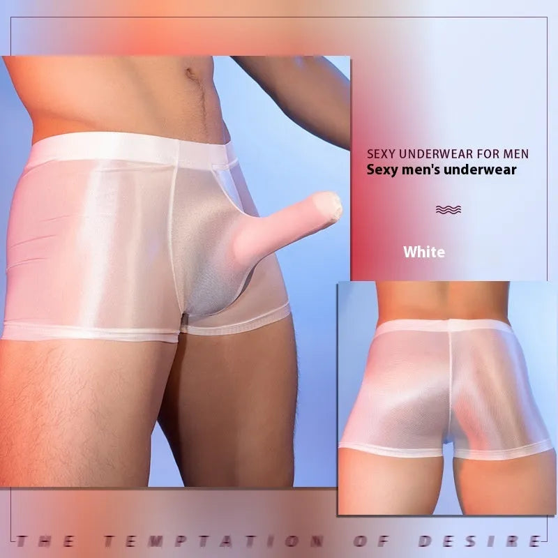 Men's red elephant nose design boxer shorts made from thin breathable nylon fabric.