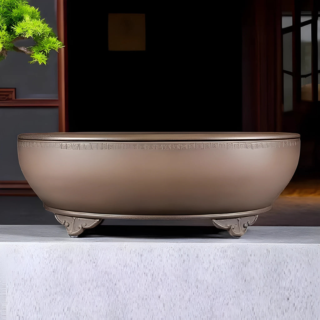 Handmade oval purple sand flowerpot in black mud green colour with 50cm length