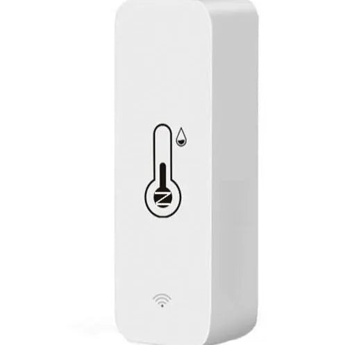 White WiFi temperature and humidity sensor with ABS plastic housing measuring 72mm x 25mm x 20mm