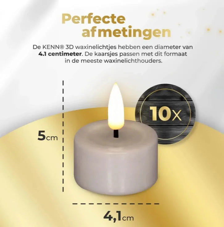 Taupe coloured S10 3D flame LED tealight candles showing realistic flickering effect