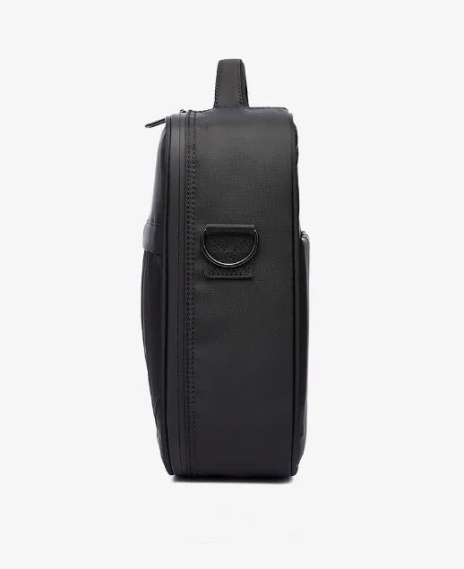 Black Oxford fabric men's messenger bag showing main compartment.