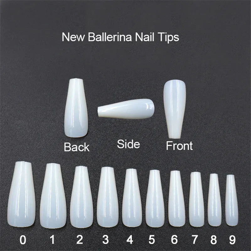 500 transparent and natural ballet false nails in ABS material with 10 sizes