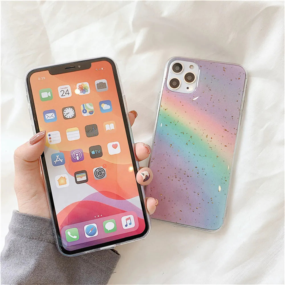Gradient rainbow striped TPU phone case for iPhone models