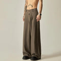 Men's black vertical tube wide-leg casual trousers with button fly and mid-waist design